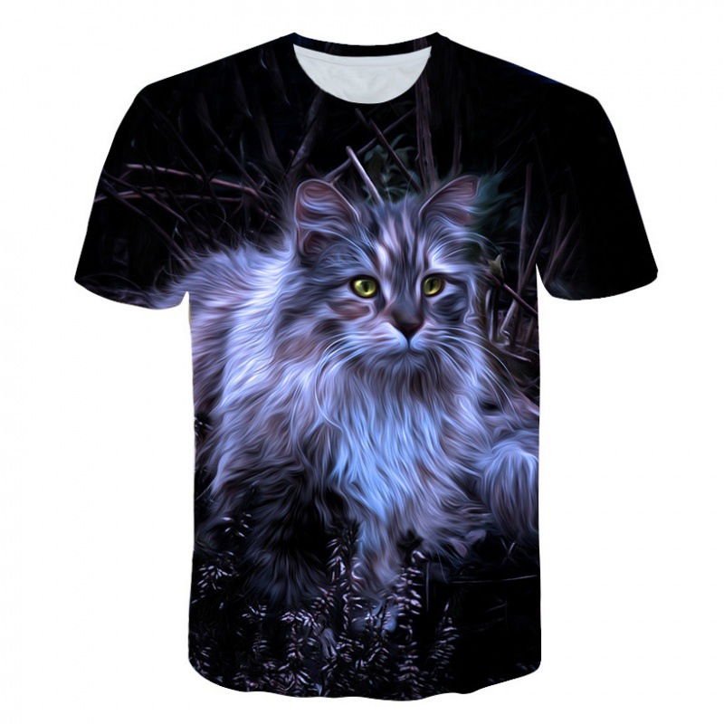 Title 2, Cooles schwarzes Katze 3D-Print Kurzarm-T-Shirt...