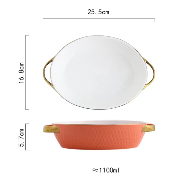 Creative Ceramic Double Ear Baking Tray With Phnom Penh Orange Red Oval - Shop at LoveMi