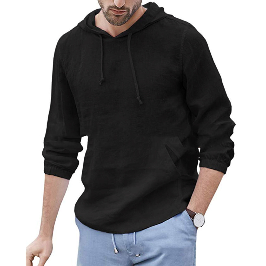 Thin Shirt Men's Cotton And Linen Hedging Long-Sleeved Popular Hooded Shirt
