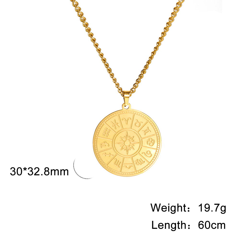 Fashion Hip Hop Stainless Steel Zodiac Guide Necklace