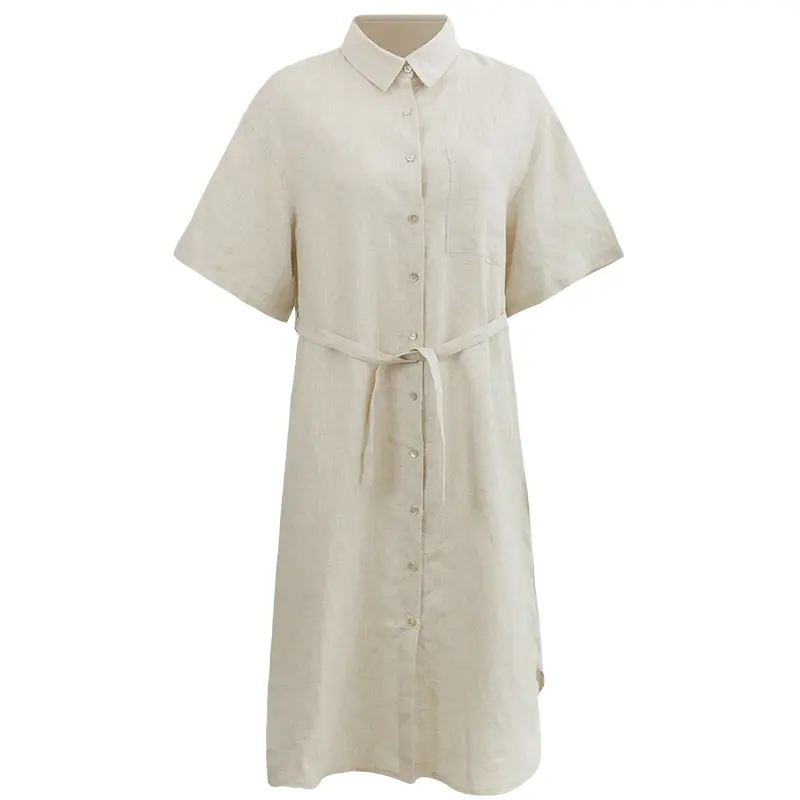 Women's Medium Length Shirt Collar Short Sleeved Dress