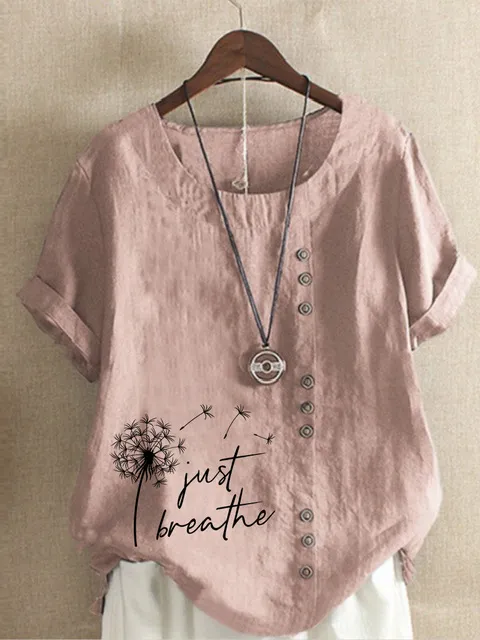 New Summer Fashion Casual Print Vintage Round Neck Short Pink - Shop at LoveMi