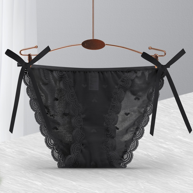 Ladies Fashion Lace Heart Thong Briefs Black - Shop at LoveMi