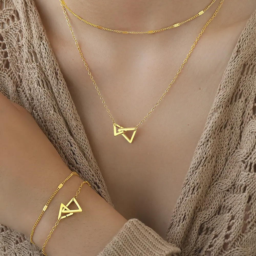 Women Geometric Interlocking Double Triangle Jewelry Set