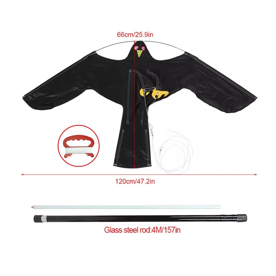 Flying Hawk Kite Garden Bird Repeller Scarer Extendable With 4m Telescopic Poles