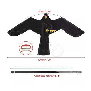 Flying Hawk Kite Garden Bird Repeller Scarer Extendable With 4m Telescopic Poles