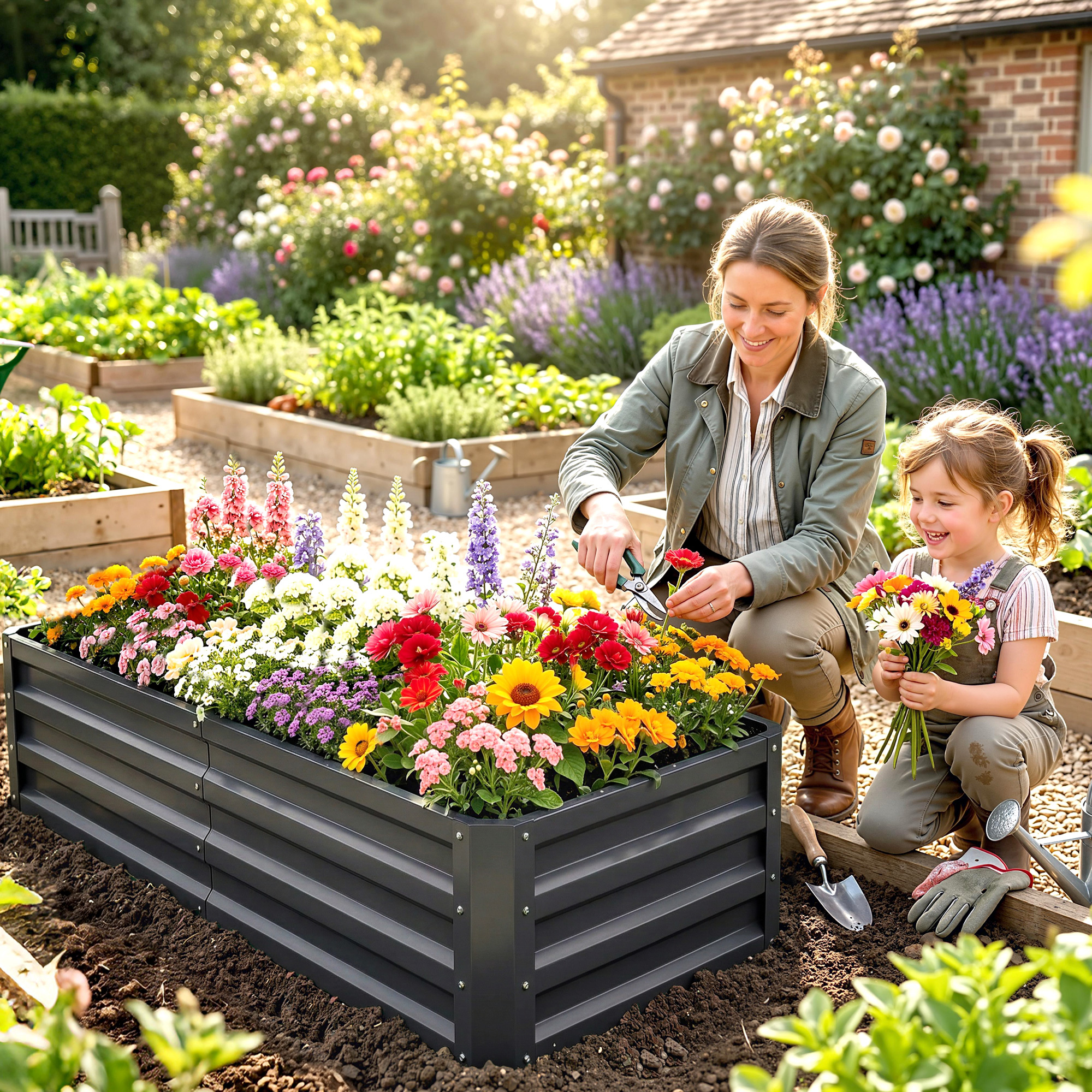 Garden Elevated Flower Beds, Galvanized Outdoor Planting Boxes, Suitable — image 2