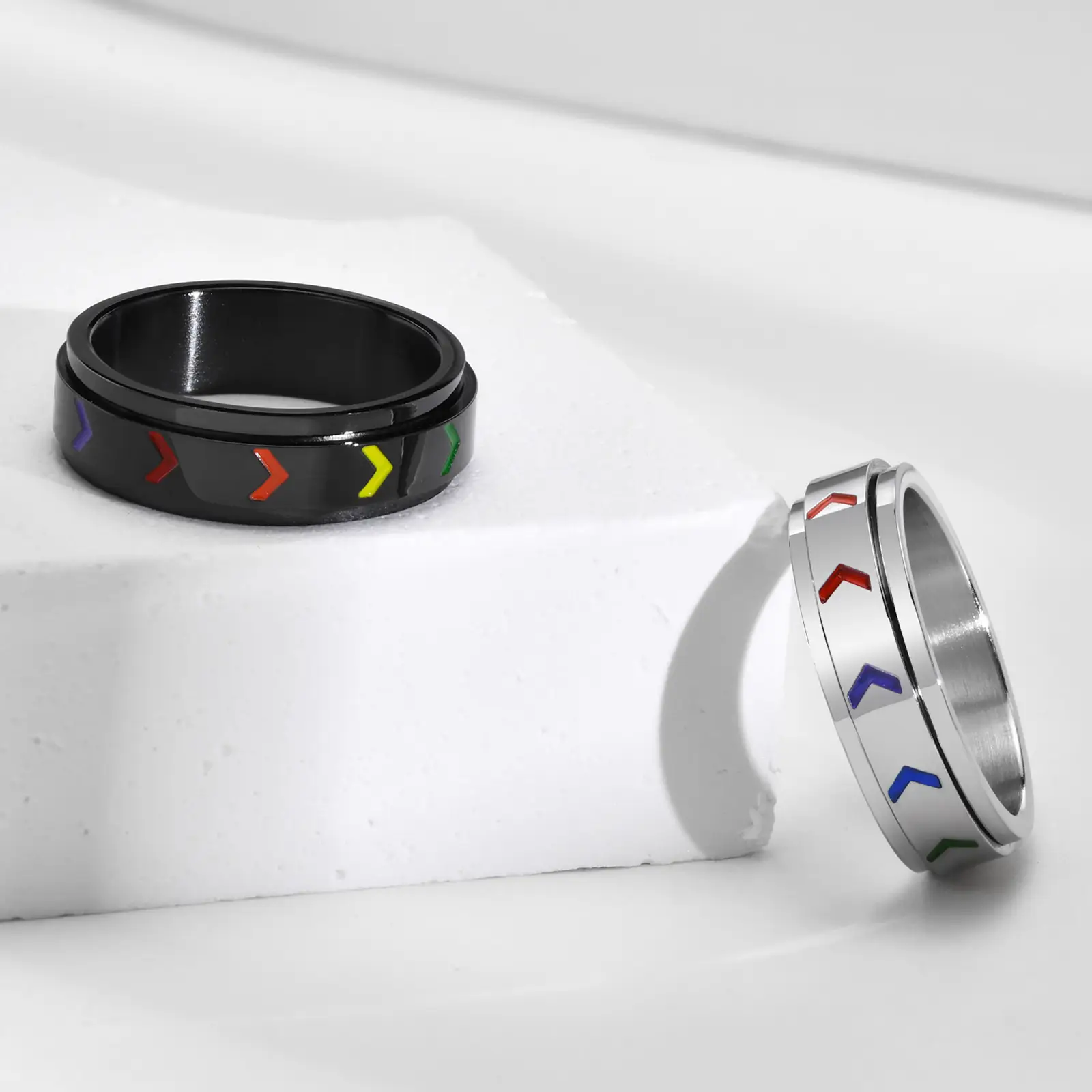 Six Color Rainbow Arrow Rotatable Titanium Stainless Steel Ring
