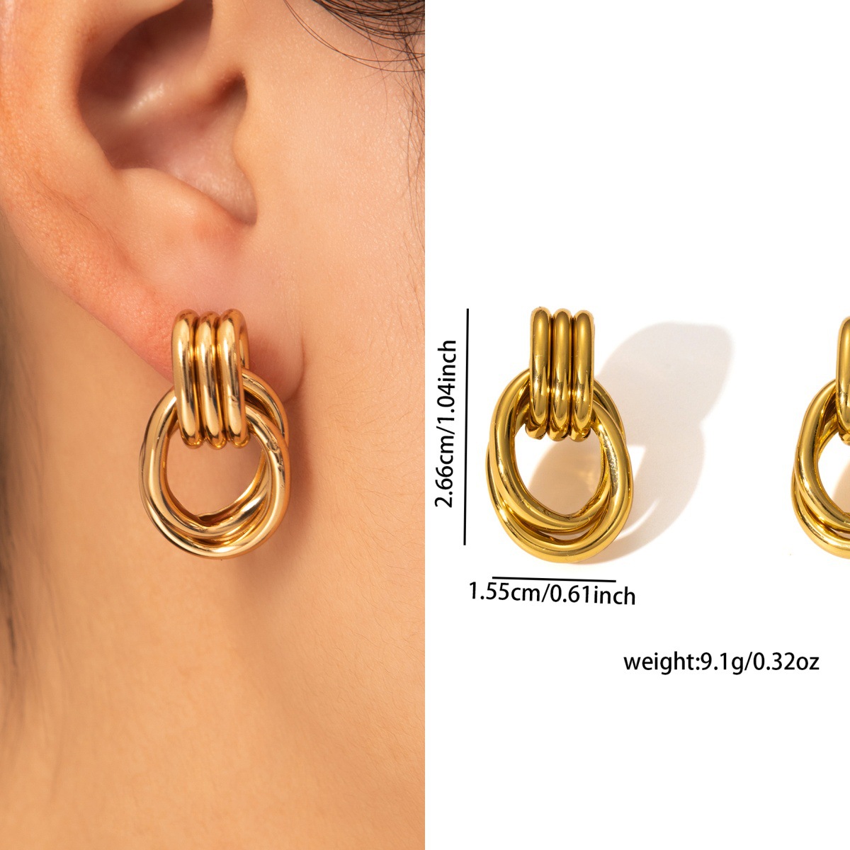 Minimal Niche Gold Titanium Steel Studs High-End Fashion Stainless Steel Earrings