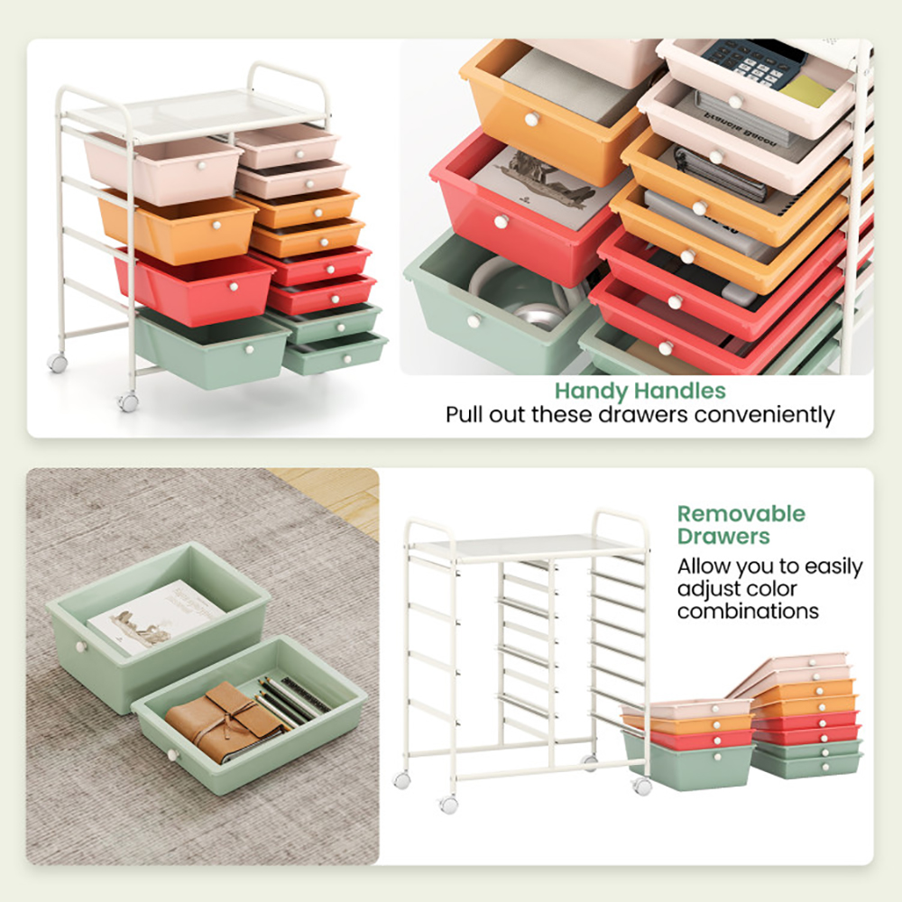 12-Drawer Utility Rolling Cart With Drawers Multi-Use Storage_voghion.com