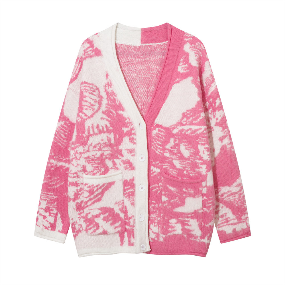 Title 4, Lazy And Loose Tie Dye Coat V-neck Sweater