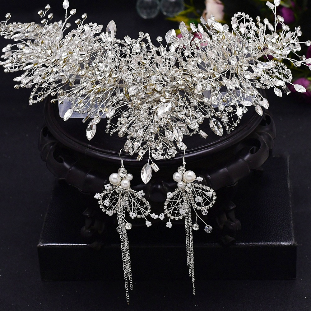 Bridal Tiara Wedding Crystal Crown Handmade Accessories Headgear And Earrings - Shop at LoveMi