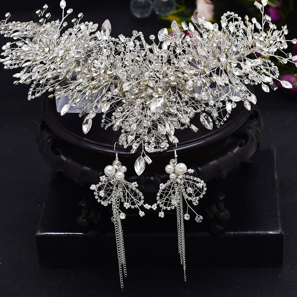 Bridal Tiara Wedding Crystal Crown Handmade Accessories - Headgear And Earrings