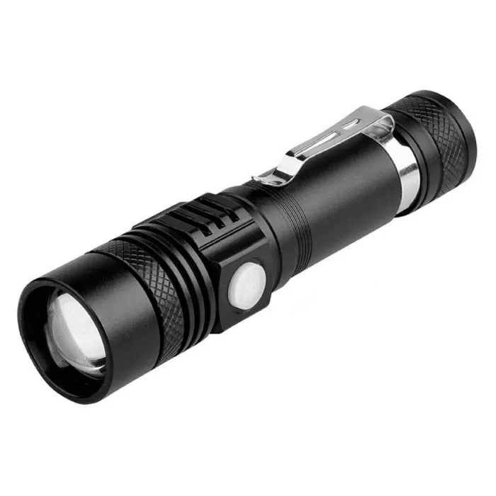 Rechargeable LED Zoom Flashlight Kit, Aluminum Pocket Torch with 18650 Battery and USB Cable for Camping, Car and Home - detail photo 1