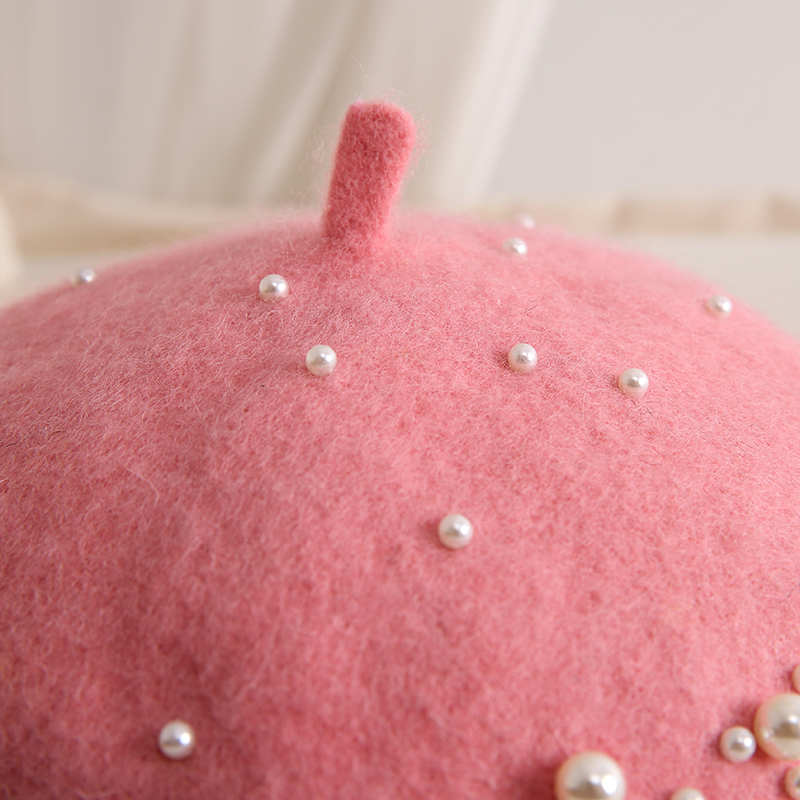 Ladies Small Fragrance Pearl Rhinestone Wool Beret