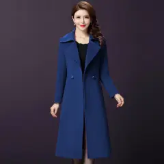 Women's Mother's Winter Woolen Coat - Dark Blue - View 1