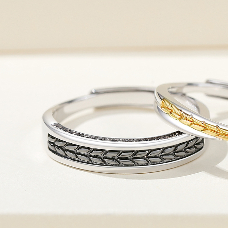 925 Sterling Silver Wheat Ear Couple Ring