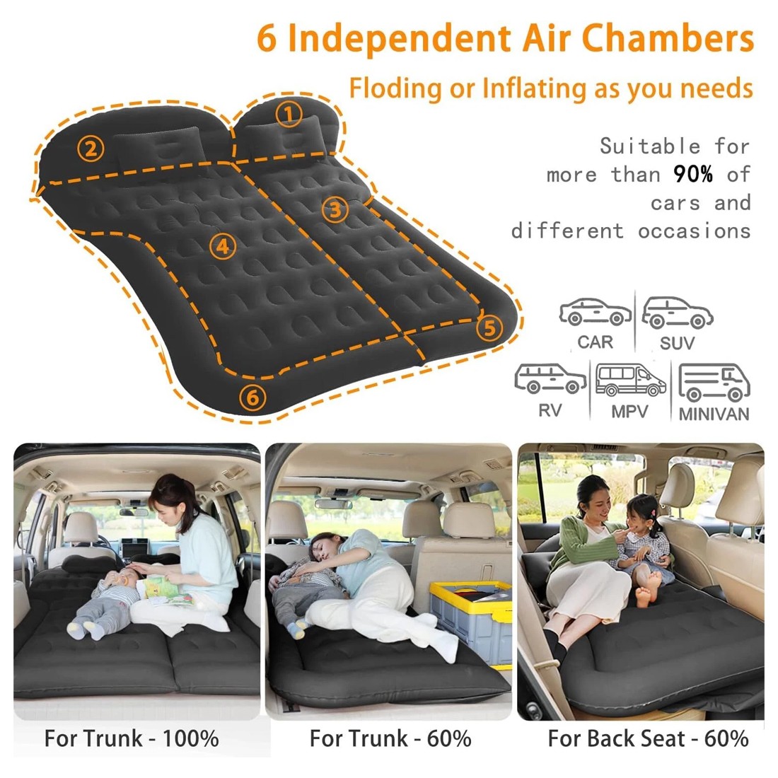 Car SUV Air Bed Sleep Travel Inflatable Mattress Seat Cushion Mat Camping — image 2