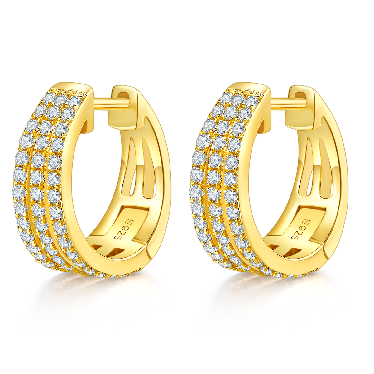 4.8g S925 Sterling Silver Moissanite Hoop Earrings 17mm  Triple Row Pave Huggie Hoops With GRA Certificate, Platinum Plated Fine Jewelry Gift Box Set For Women