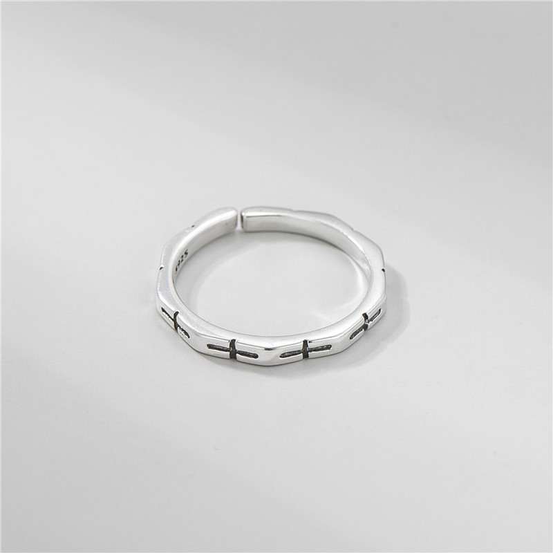 S925 Sterling Silver Cross Ring Female Retro Simple