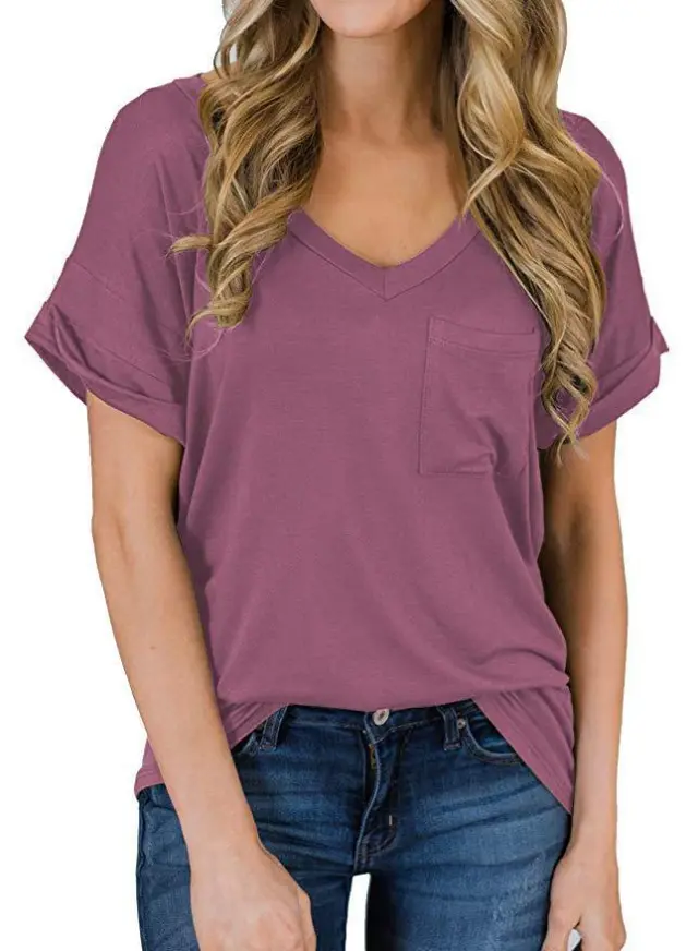 Women's V Neck Pocket Tee Roll Add Skin Powder - Shop at LoveMi