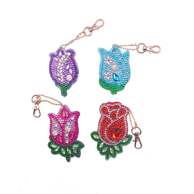 Special shaped Diamond Painting Keychain Creative Children's Gift Cartoon Bird Bag Decoration Pendant Roses 4Piece Set 6X8Cm - Shop at LoveMi