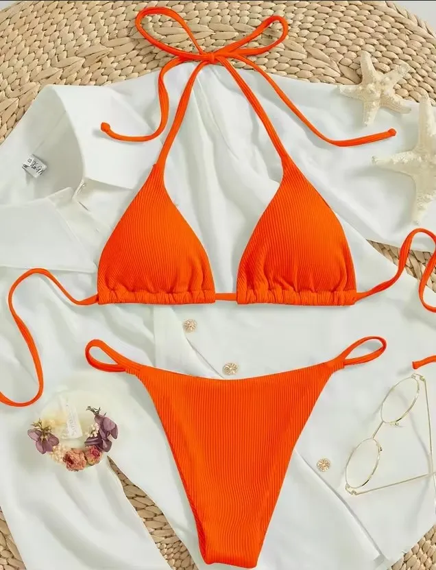 Factory Women's Sexy Small Rib Bikini Tie Bikini Set Two Piece Swimsuit Beach Wear - Style6-L