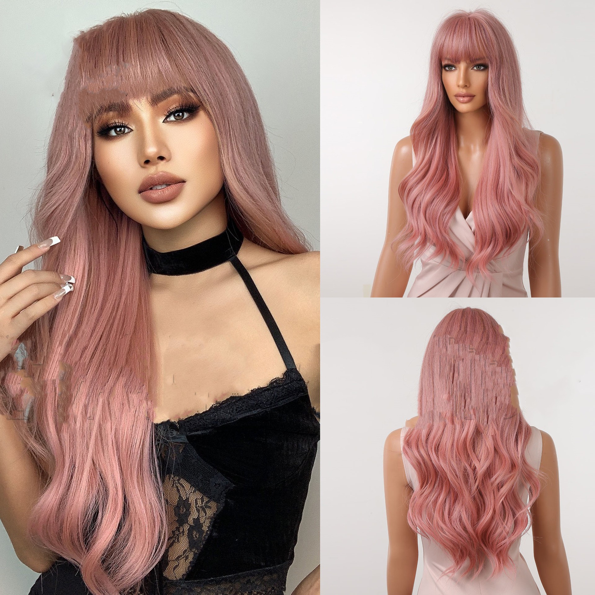 Female  Chestnut Blond Bangs Long Curly Air Bangs Synthetic Fiber Wig — foto 3
