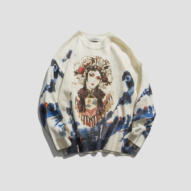Printed Trend Sweater Bottoming Sweater White - Shop at LoveMi