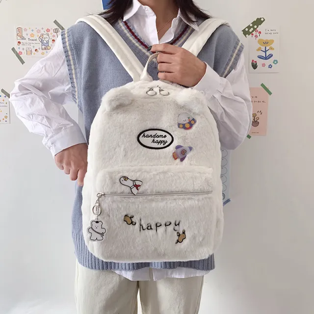 Simple Casual Cute Embroidery Cartoon Travel Bag White - Shop at LoveMi