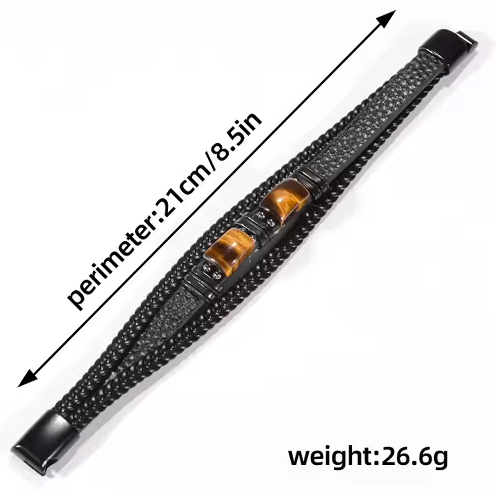 Natural Tiger Eye Stone Bracelet Healing Tiger Eye Quartz Leather Braided Gift - Image 10