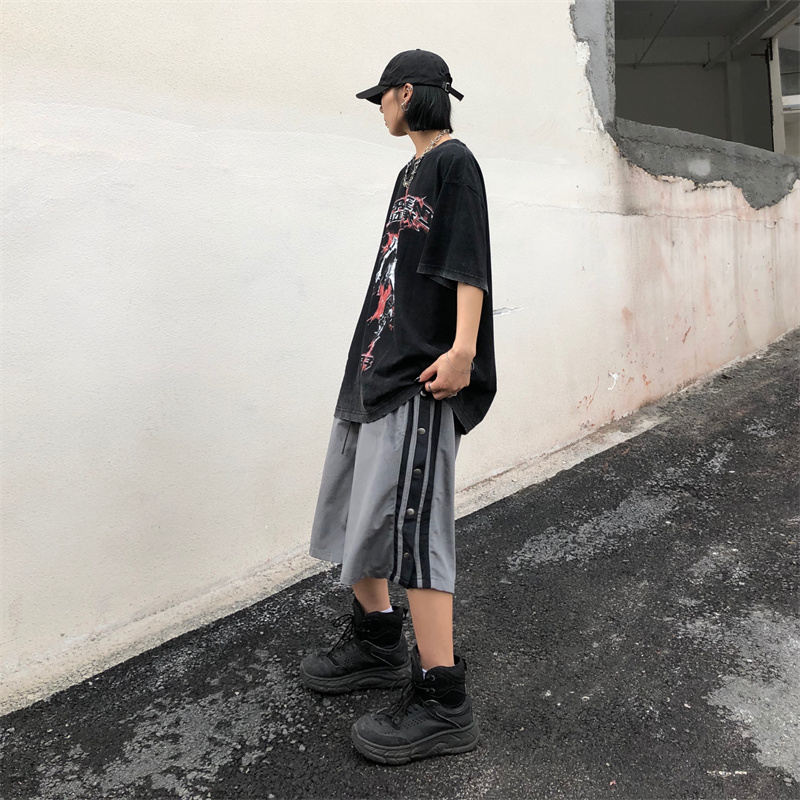 Retro Side Button Work Casual Five-part Pants