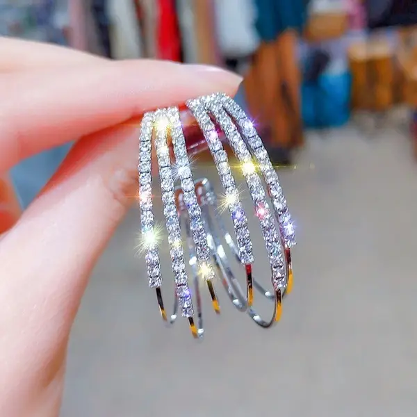 Women's Full Diamond Geometric Circle Earrings