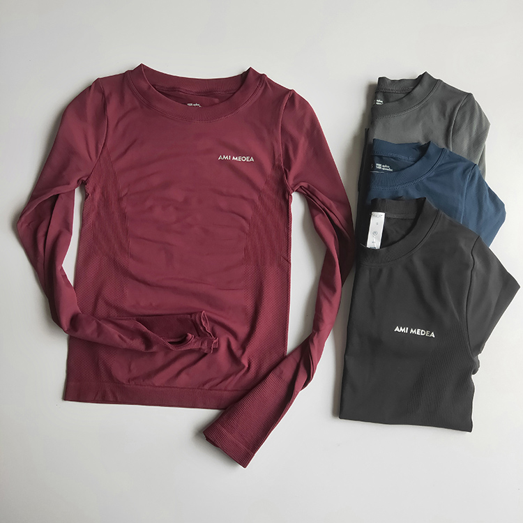 Womens Sports Slim Long Sleeve Running Quick-drying Tight Tshirt Thin Stretch Breathable Workout Clothes