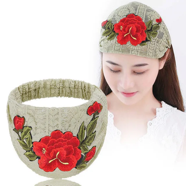 Embroidered Flowers Cover White Hair Wide brimmed Headband For Ladies Green - Shop at LoveMi