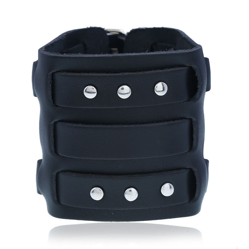 Title 1, Studded Punk Wide Leather Leather Bracelet Exag...