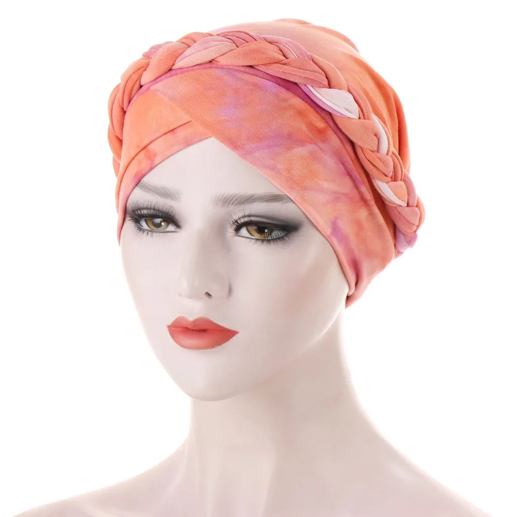 Tie-Dye Brushed Milk Silk Braided Hat - Orange