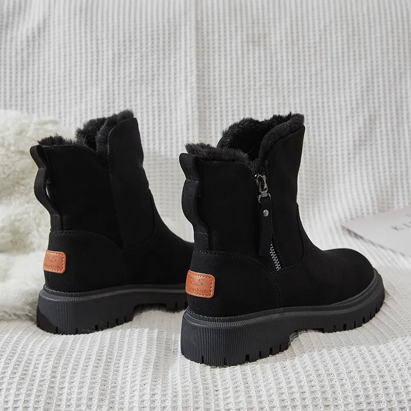 Snow Boots Women's Fur One New Style Cotton Shoes Thickened And Velvet - Black