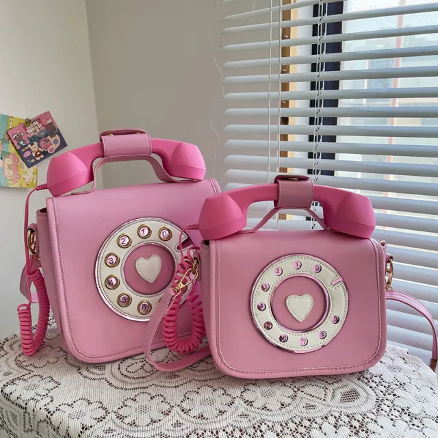 Gradient Color Funny Personality Telephone Crossbody Bag Female Pink - Shop at LoveMi
