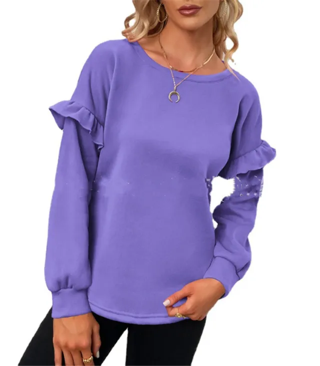 Solid Color Long Sleeved Round Neck Loose Sweater Purple - Shop at LoveMi