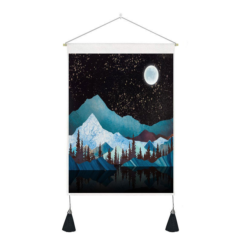 Tapestry Tassels Moon Mountain Linen Cotton Home Door Wall Hanging Bedroom Decor — image 6
