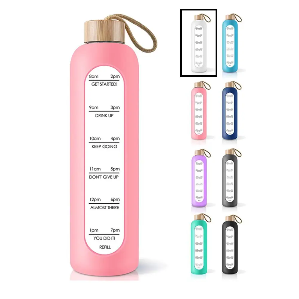 1000ml Large Capacity Bamboo Lid Glass With Time Scale