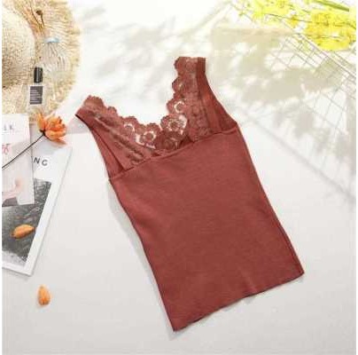 Embroidered Lace Knit Suspender Bottoming Shirt Short Slim Top