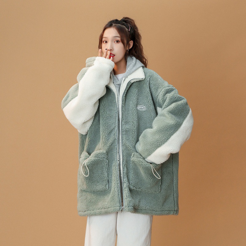 Stitching Lamb Wool Casual Loose Couple All-match Cotton Jacket