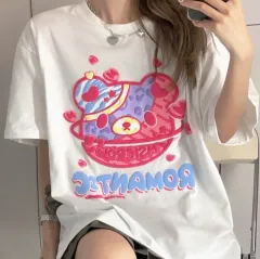 Women's Cotton Loose Foam Pattern Short Sleeve T-shirt - White - View 1