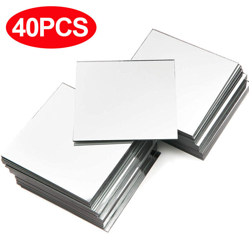 40x Self Adhesive Mirror Wall Stickers Square DIY Glass Tiles Home Decor Silver