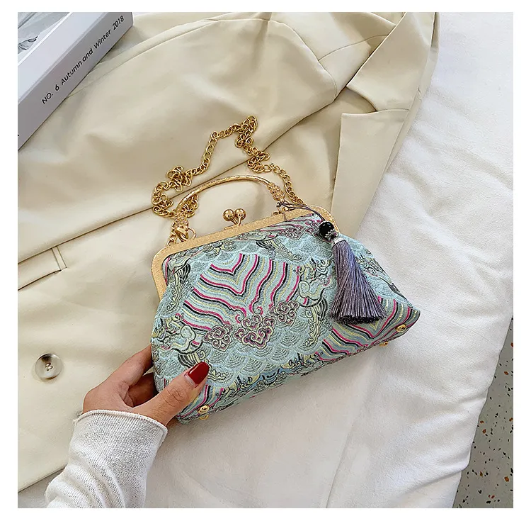 Embroidered Cheongsam Bag Women - Blue