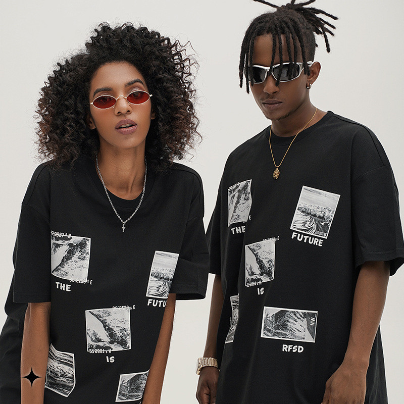 Loose Shoulder Style Cotton Printing Short Sleeve