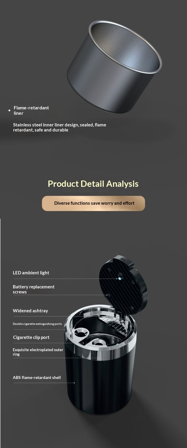 LED One-Button Openable Car Ashtray 10