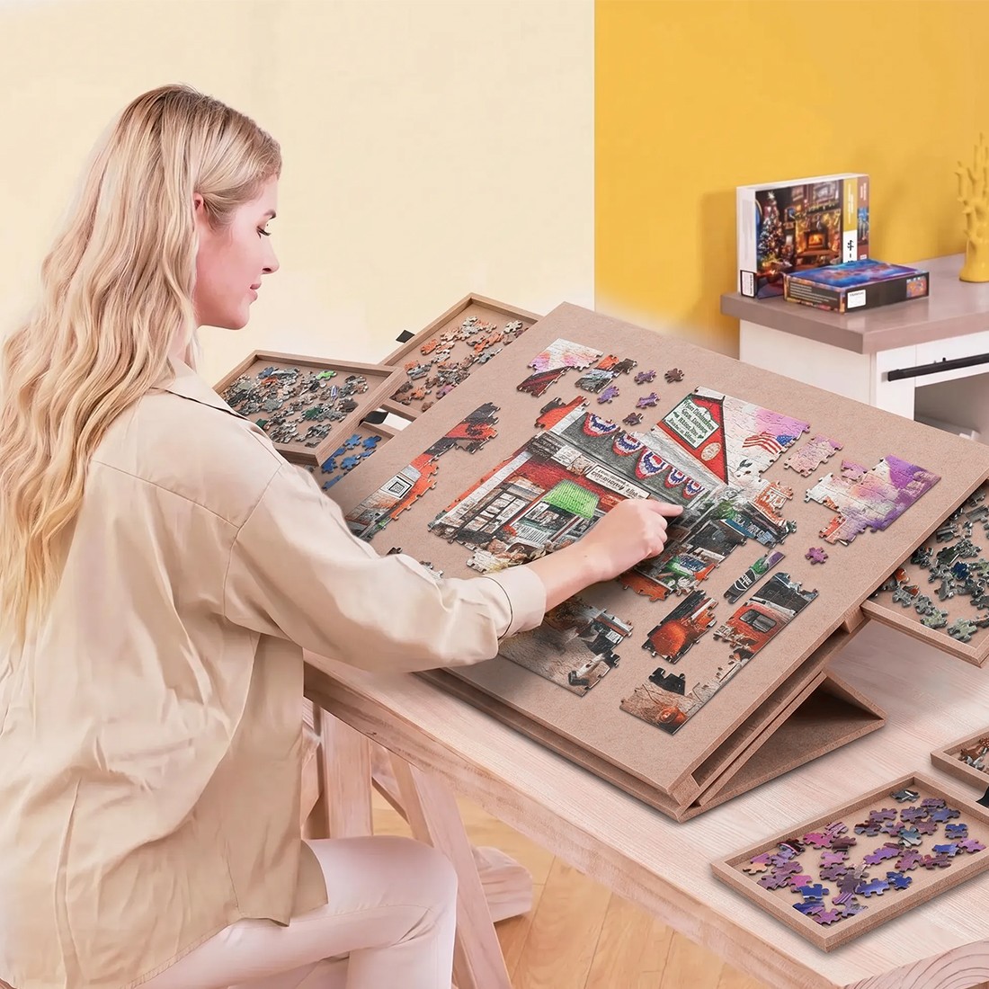 Felt Jigsaw Puzzle Board Puzzle Storage Table W 6 Slid